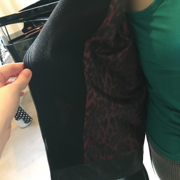 Faux Leather Biker Jacket w/Felted Wool Trim - Picture 6 of 7